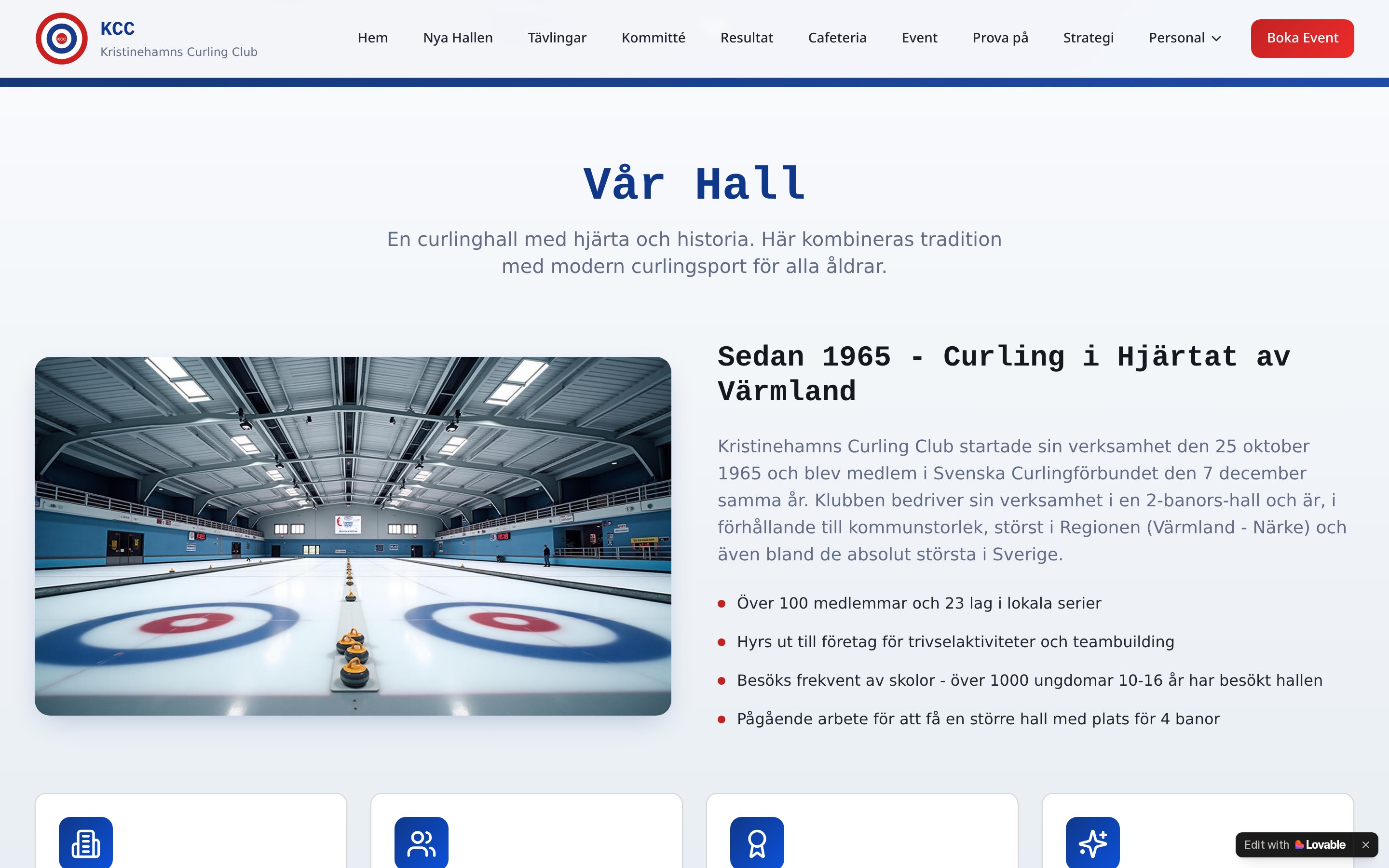 Kristinehamns Curling Club — desktop UI