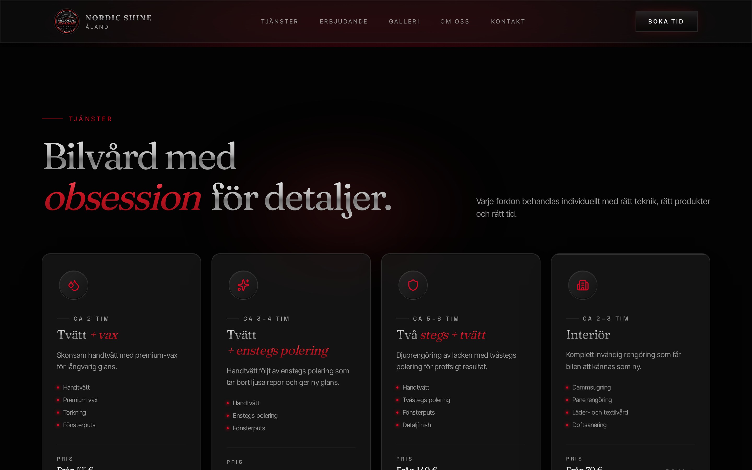 Nordic Shine Åland — desktop UI