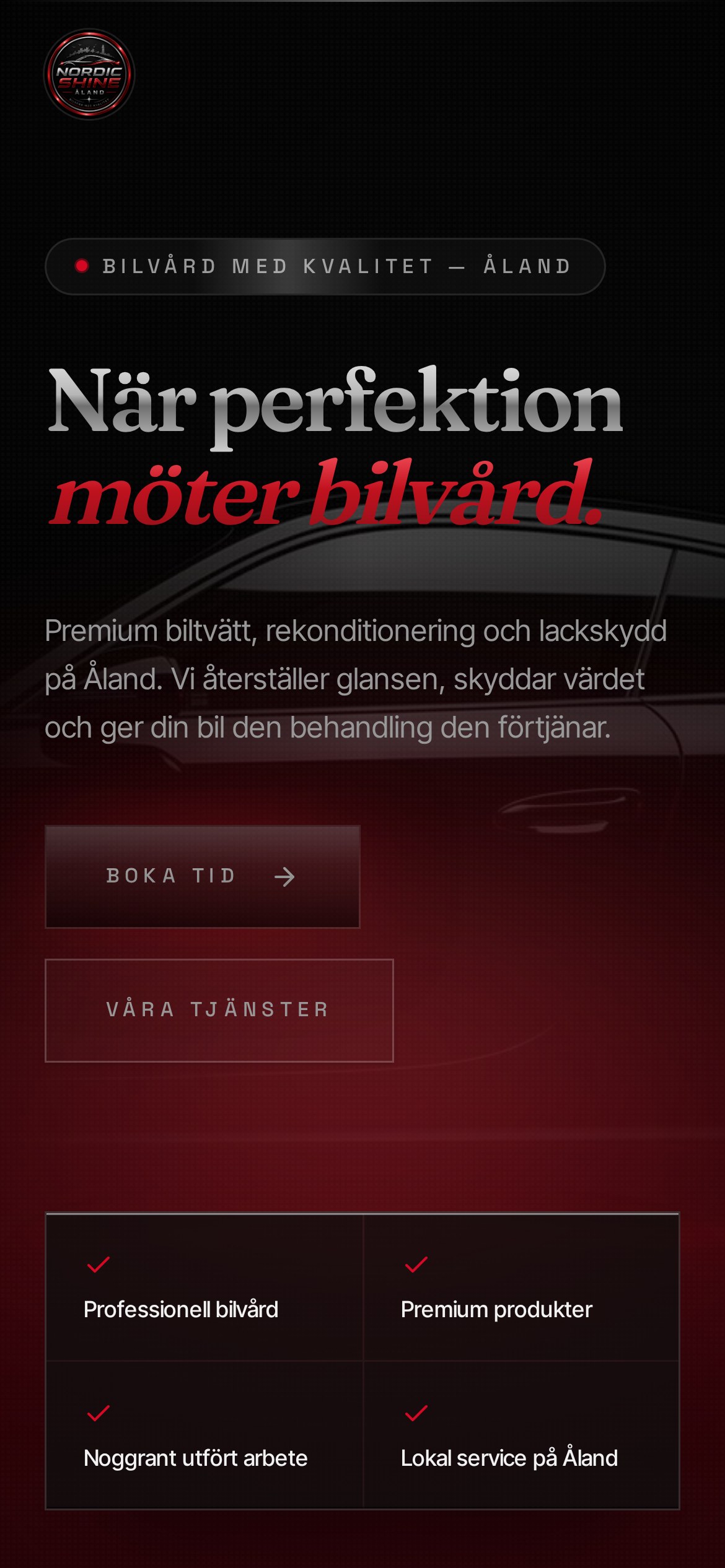 Nordic Shine Åland — mobile UI
