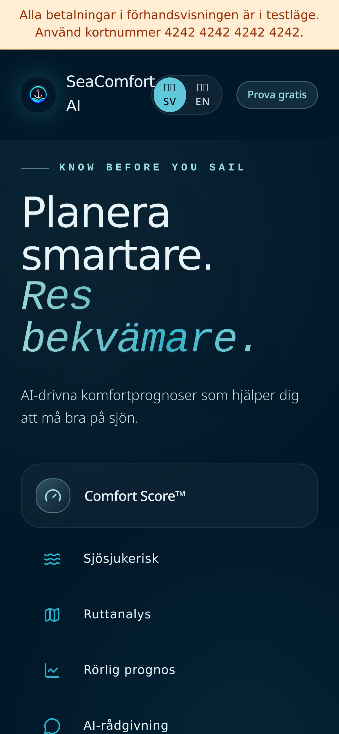 SeaComfort AI — mobile UI
